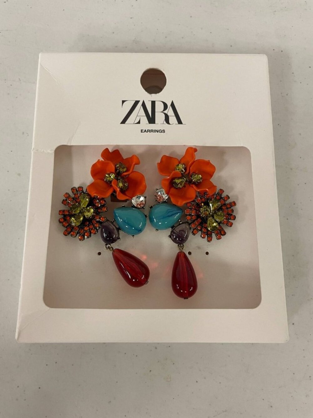 Zara Statement Earrings Floral Teardrop Multicolored Fashion Jewelry NWT